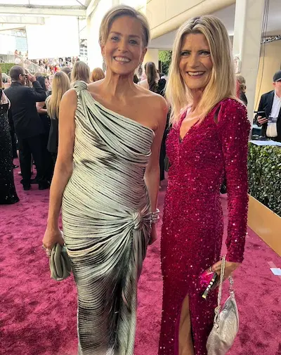Sharon Stone and Anna Karolina Heinrich at the Golden Globes Red Carpet 2025