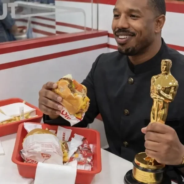 Michael B. Jordan with Oscar eating In-N-Out combo