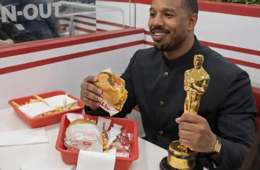 Michael B. Jordan with Oscar eating In-N-Out combo